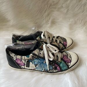 Coach Barrett multi color sneakers with black leather trim .